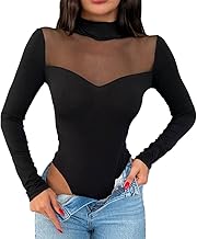 Women's Bodysuit Long Sleeve Blouse Elegant Mesh Jumpsuit Bodysuit Solid Color Jumpsuit Bodies Dress Casual Blouse Tops Sleepwear One Piece