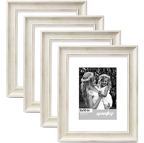 Yaetm 8x10 Picture Frames Rustic White, Matted for 5x7 Photos, 4 Pack