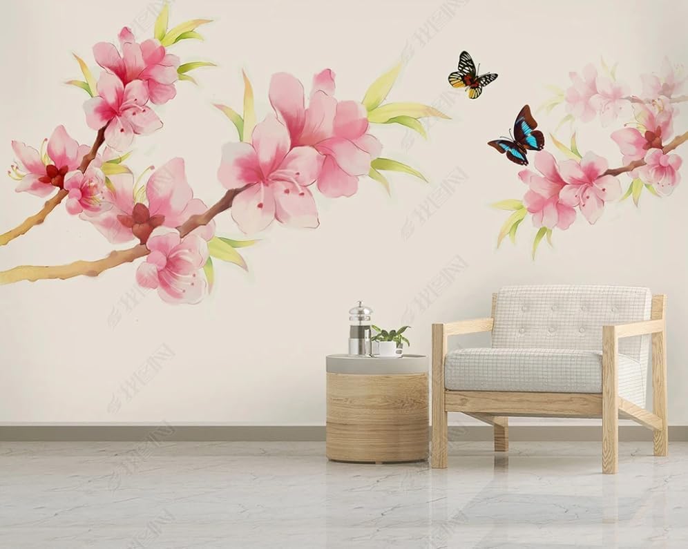 Décoration murale 3D fleur de prunier et papillon pour salon 200x140 cm