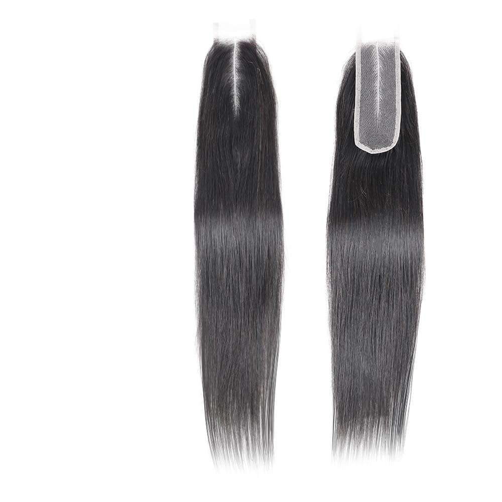Straight Lace 2x6 Kim K Closure Hand-Tied 100% Brazilian Virgin High Ratio Human Hair Transparent Lace Closure Deep Central/Middle Part Closure Extensions For Women Natural Black Color (16 inch)