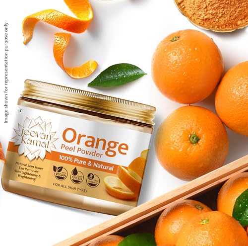 Image of Jeewan Kamal Orange Peel Powder (Citrus Aurantium) - 200g | Natural & Organic Face Pack with Vitamin C | Ayurvedic Skin Whitening, Oil Control, Tan Removal | No Chemical, No Preservative (Pack of 1)