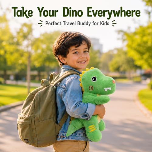 Image of Green Dinosaur Plush Soft Toy for Kids & Babies, 30 cm | Ultra Soft Stuffed Dinosaur Teddy | Cute Huggable Plush Animal Toy | Birthday Gift for Girls, Boys & Toddlers | Home Room Decor