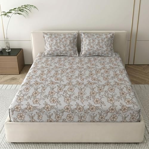 Image of Mafatlal 186 TC Grace Pure Cotton Double Size Bedsheet | 90 x 100 Inch | Soft Breathable Cotton Bed Sheet Set with 2 Pillow Covers | Honey Gold
