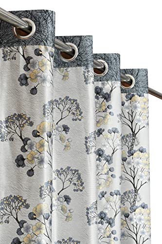 Image of Floral Print Semi-Sheer Curtains for Window 6 Feet, Pack of 1, Grey