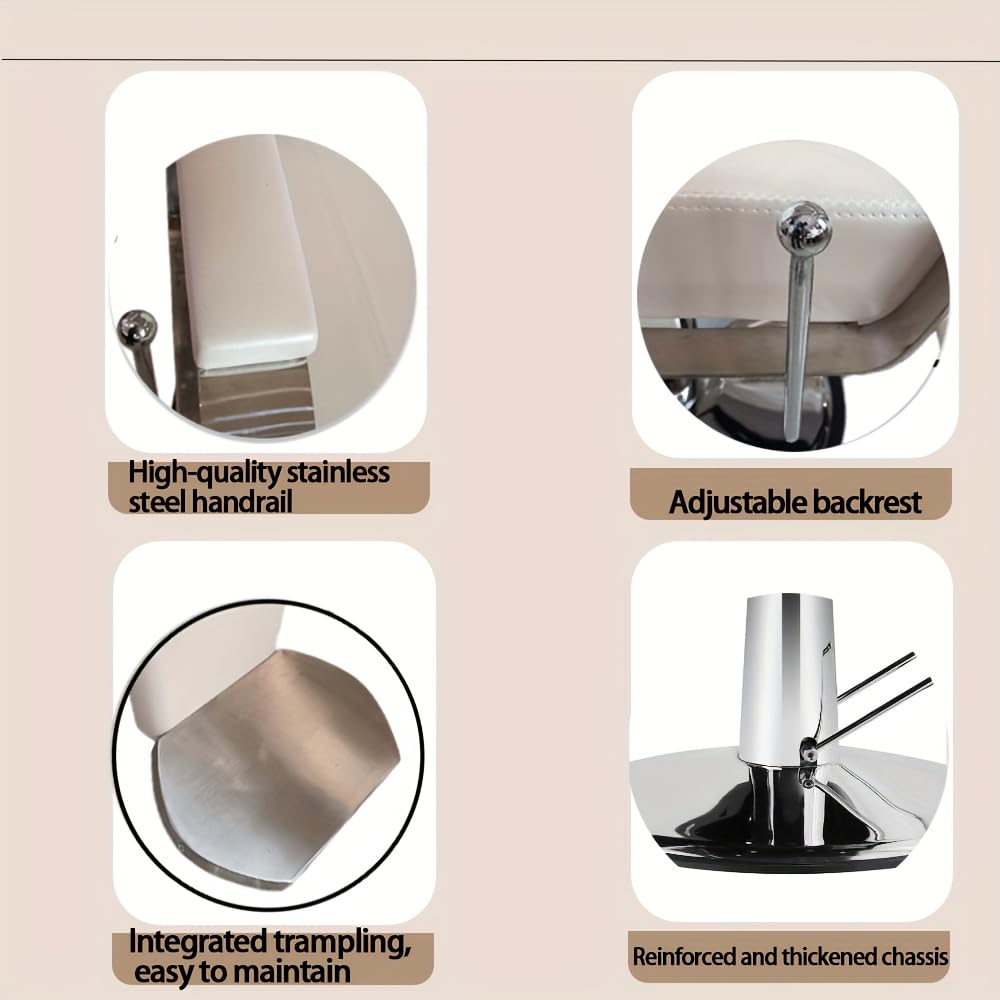 Poltrona da barbiere idraulica girevole a 360° reclinabile, in pelle PU impermeabile, colore bianco perla brillante, con poggiapiedi, multiuso per parrucchiere, trucco e tatuaggio