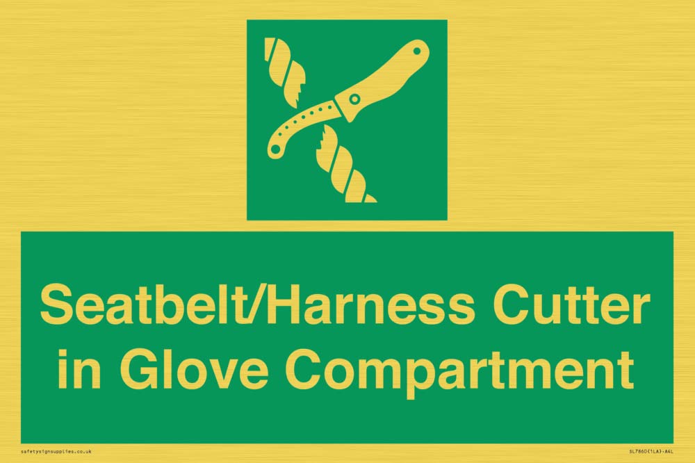 Seatbelt/Harness Cutter in Glove Compartment Sign - 300x200mm - A4L