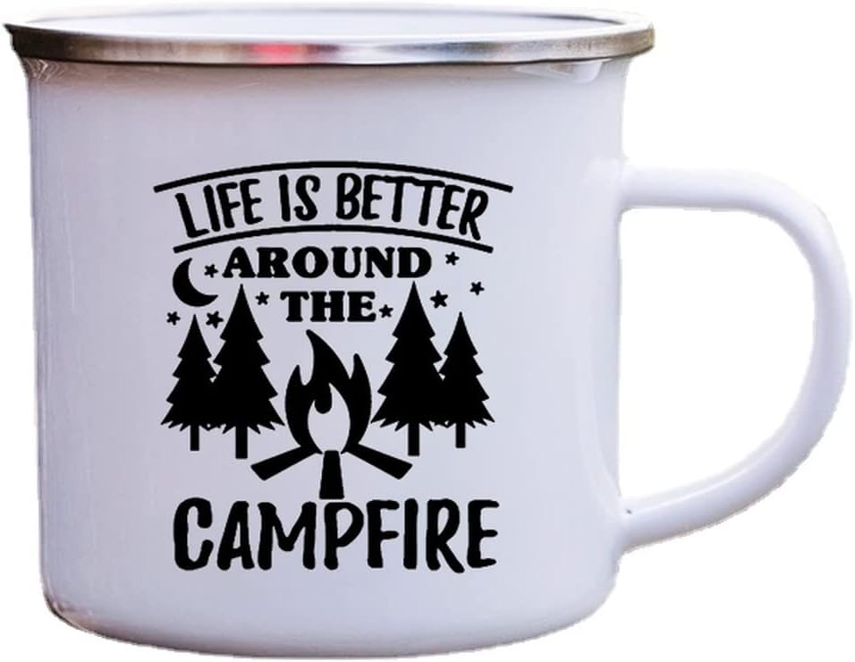 JWAKHMP Sunset Forest Creek Enamel Coffee Mugs Outdoor Travel Water Cups Camping Bonfire Party Beer Drink Milk Mug Gifts 18