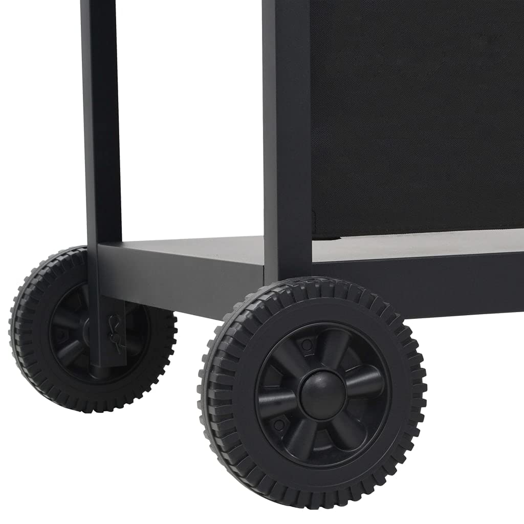 Barbecue a gas con 6 fuochi, potenza 12 kW, carrello con termometro, ripiani laterali e vassoio raccogli grasso, nero