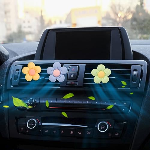 Image of Cute Flower Car Decor Interior Aesthetic Accessories for Women Mom Gifts | 6pcs Girly Cars Air Freshener Vent Clips for Girls Pink /Purple /Blue /Green /Yellow Boho Scents Decorations Stuff