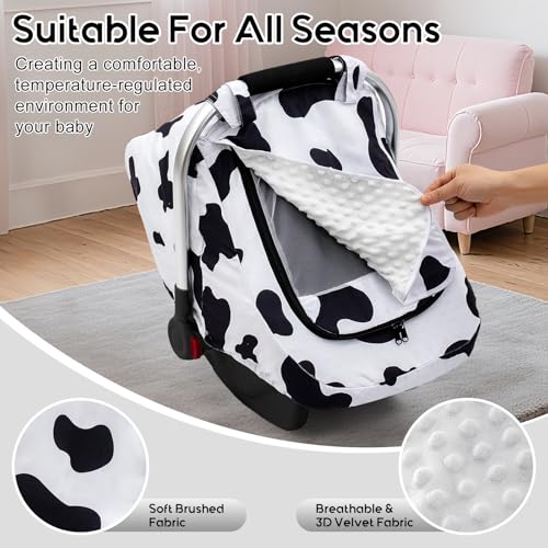 Image of Baby Car Seat Cover, Extra Large Mesh Carseat Cover for Boys Girls, Infant Car Seat Cover with Privasy Sunshades & 3D Mink Dot, Universal Baby Carrier Cover for All Season