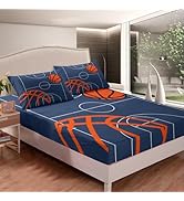 jejeloiu Football Fitted Sheet Twin Size Kids Football Court Bedding Set for Boys Girls Teens Spo...