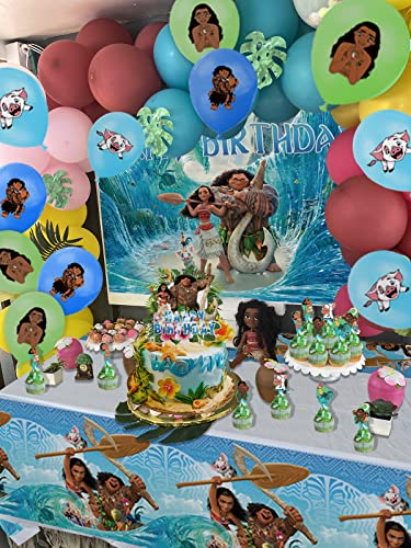 Moana Party Supplies, Hawaii Moana Birthday Party Supplies Featuring Moana And Maui,With Backdrop,Balloons,Tablecloth, Cupcake Toppers And Cake Topper #TOP5