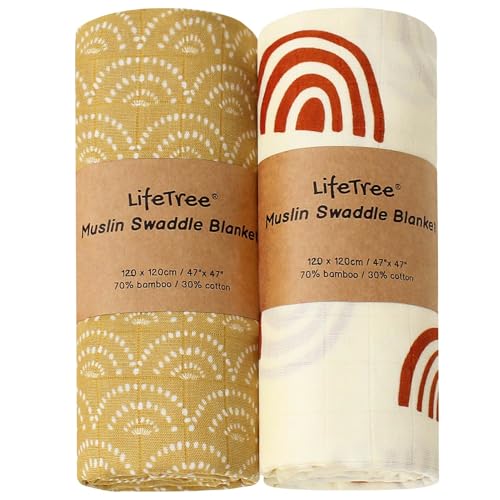 Image of LifeTree Muslin Swaddle Blankets Newborn - 3 Pack Soft Baby Swaddle Blankets Neutral for Boys & Girls - Baby Receiving Blankets, Large 47 x 47 inches