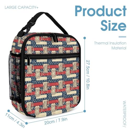 Beers And U.S. Flag Printed Backpack with Lunch Box Bag Pencil Case Pouch 3pcs Daypack Set for Women Men4