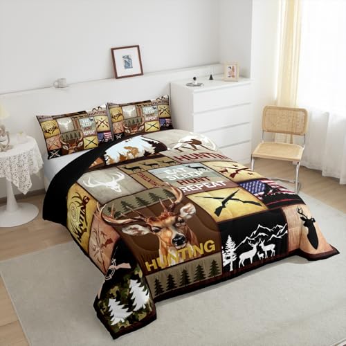 Image of Feelyou Kids Hunting Bedding Set Full Size, Deer Hunting Comforter Set Boys Girls Deer Antlers Comforter Hunting Gifts Duvet Insert Kids Room Decor with 2 Pillow Case