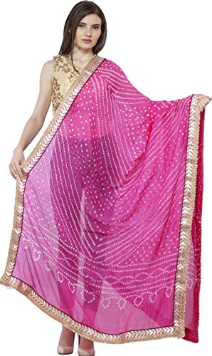 Dupatta from Jodhpur with Tie-dye Print and Gota Border - Silk