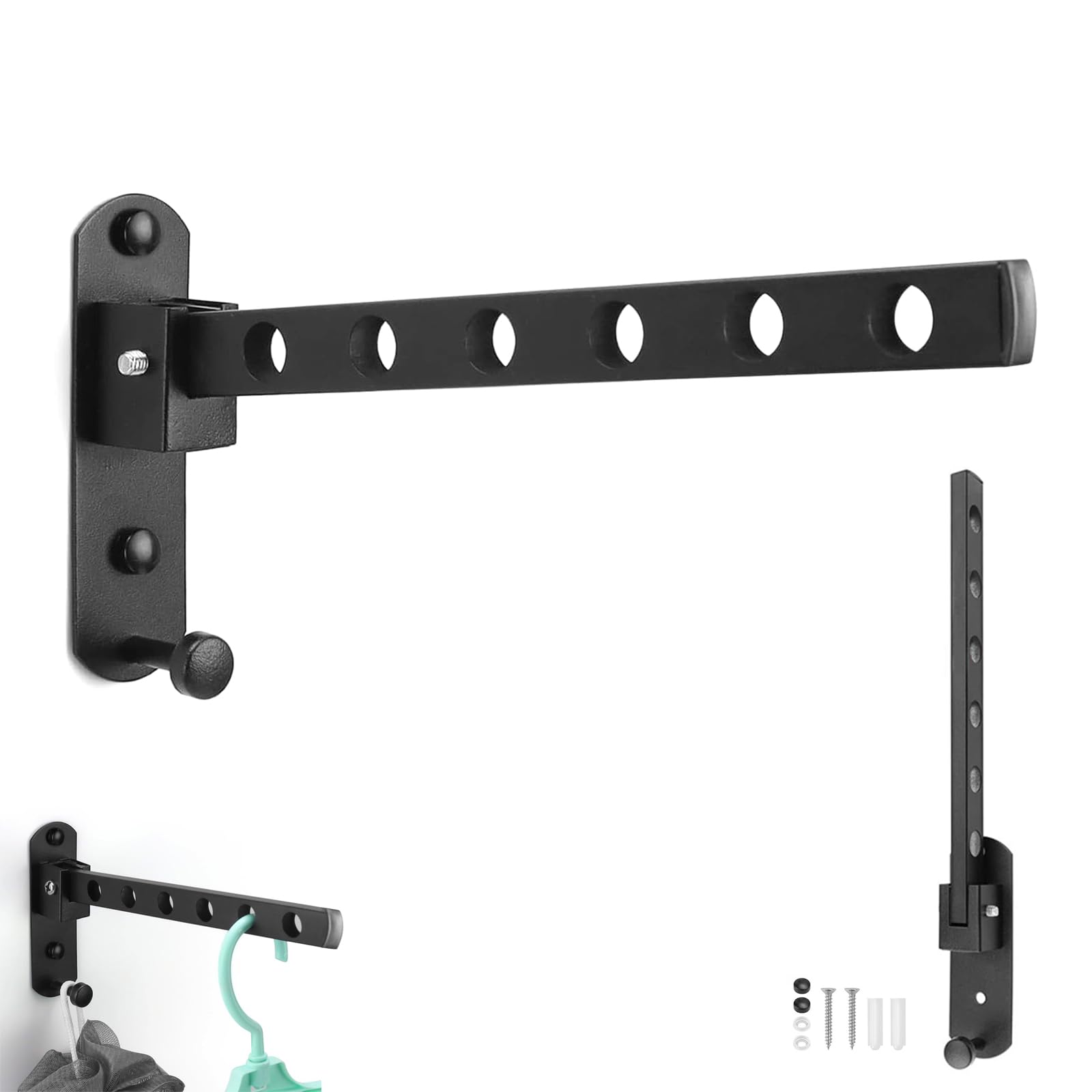 HJIAMA Tendederos Plegables de Pared, 90° Perchero Plegable Pared, Negro Tendedero Pared con Gancho, para Tendederos en Balcones, Guardarropas, Baños y Hoteles