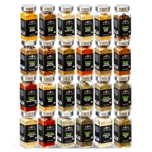The Spice Lab Ultimate Organic Spices and Seasonings Set - 24 French Jars Starter Spice Kit for Cooking, Grilling & BBQ - Variety Pack with Unique Glass Jars - Gourmet Seasoning Gift Set for All Chefs