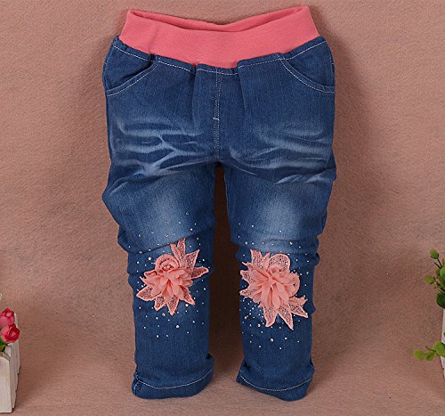 Yao 6M-4Y Infant 3Pcs Baby Girls Clothes Set Toddler Outfits Lace Dress Jacket And Jeans (3-4Y,Flower-Orange) #TOP2