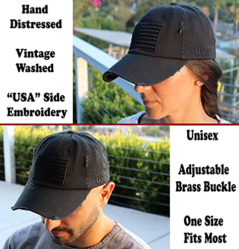 Antourage American Flag Hat For Men And Women | Vintage Baseball Tactical Hat Cap With Usa Flag + 2 Patriotic Patches ((11) Black) #TOP6
