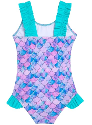 Image of XiaoMoSha Girls One Piece Swimsuit Ruffled Straps Bathing Suits Summer Swim Suit Quick Dry Beach Swimwear for Kids 3-10 Years
