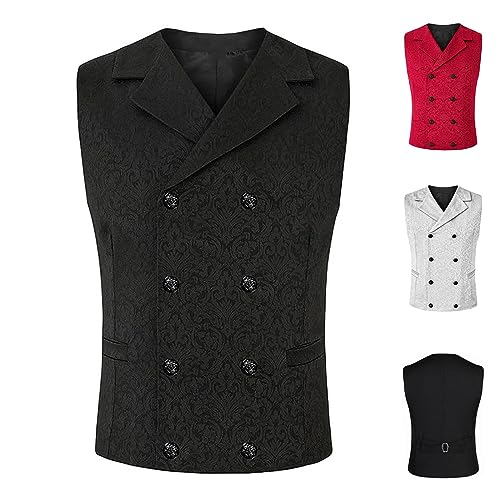 Cambkatl Men‘s Double Breasted Jacquard Suit Vest Gothic Steampunk Victorian Brocade Waistcoat Business Tuxedo Vest2