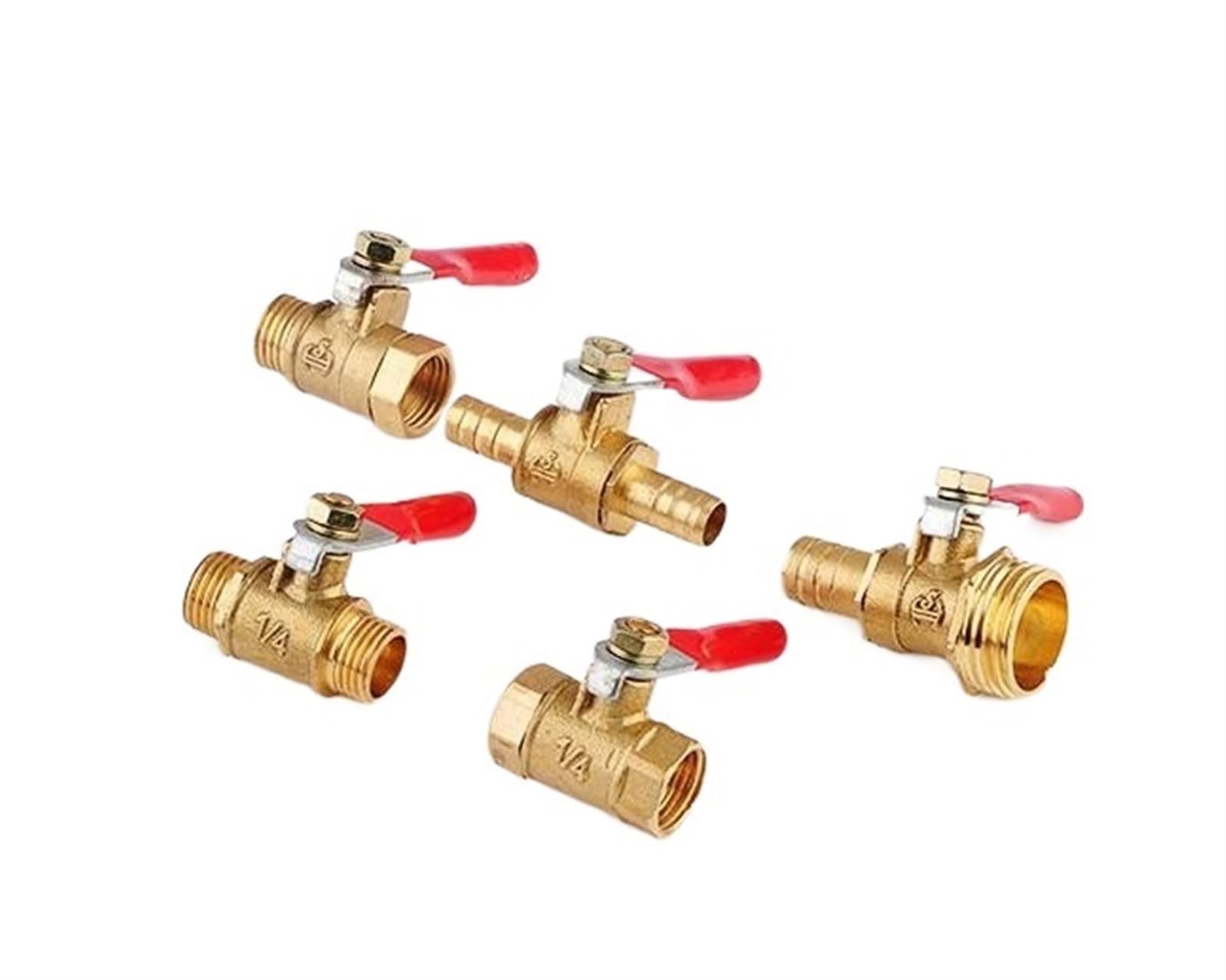 DLTBYWAQZ Hose Barb Fuel Water Air Brass Ball Valve Natural Gas BSP Red Handle Thread Connect 10PCS(6mm 6mm)