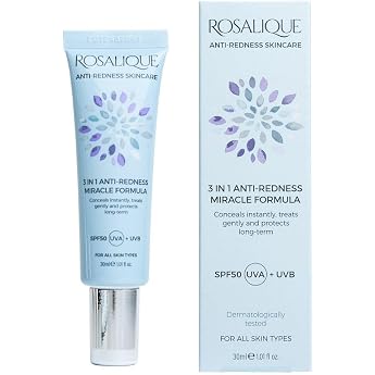 Rosalique 3-in-1 Anti-Redness Miracle Formula Colour Corrector SPF50 for Hypersensitive and Redness Prone Skin, Suitable for 