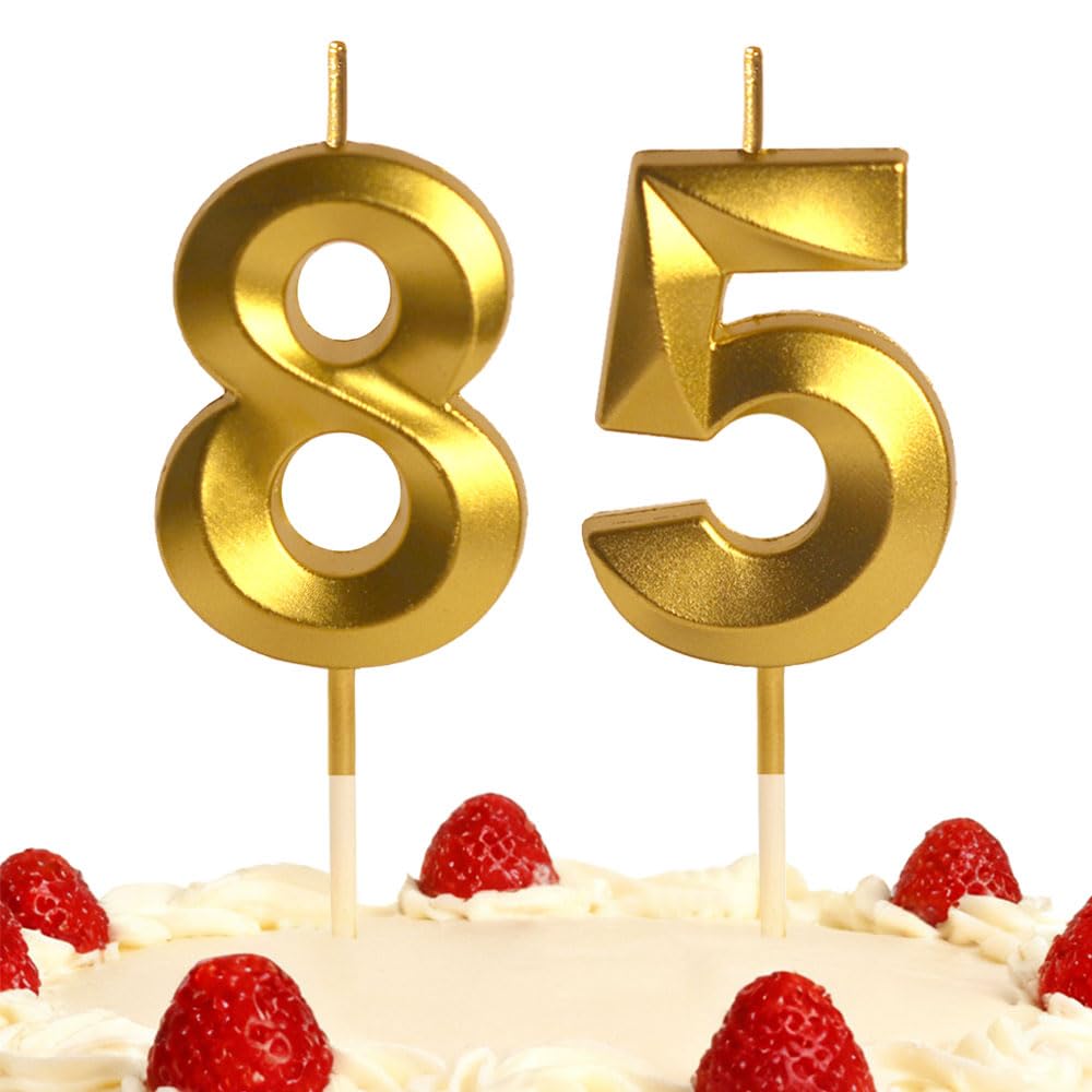 Xueliyun Gold 85Th Birthday Candles Number 85 Happy Birthday Candles Cake Topper Decorations For Children Birthday Party For 3D Designed Wedding Anniversary Party Wedding Anniversary Celebration Supply