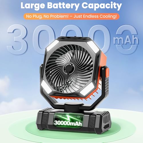 AIEPOCH Camping Fan Rechargeable - 30000mAh Battery Powered Misting Fan for Outdoor Beach Tent - Portable Battery Operated Tent Air Conditioner for Camping - Glamping Essentials by AIEPOCH - Image 2
