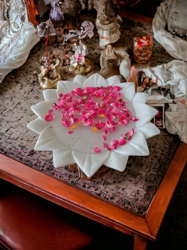 Image of Art Marble Bowl Pot, Lotus Bowl, Lotus Pot Decorative Showpiece - 9 inch Length and 2 inch Depth (Marble, White)