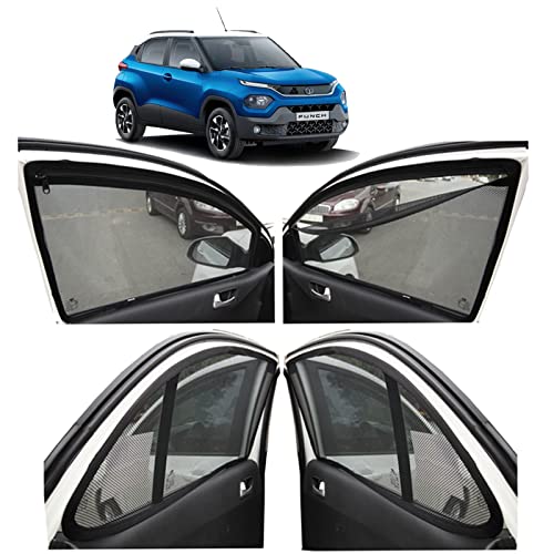 Image of Autofact Magnetic Car Sunshades Compatible with Tata Punch (Set of 4) - Easy Installation, UV Protection, Keeps Car Cool (Front 2 with Zippers for Easy Access, Rear 2 Without Zippers)