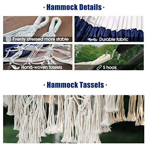 Anyoo Hammock Garden Cotton Hammock Comfortable Fabric Elegant Deluxe Tassels Durable Swing Hammock Up To 450Lbs Portable Hammock With Travel Bag,Perfect For Porch Patio Yard Bedroom Outdoor/Indoor #TOP4