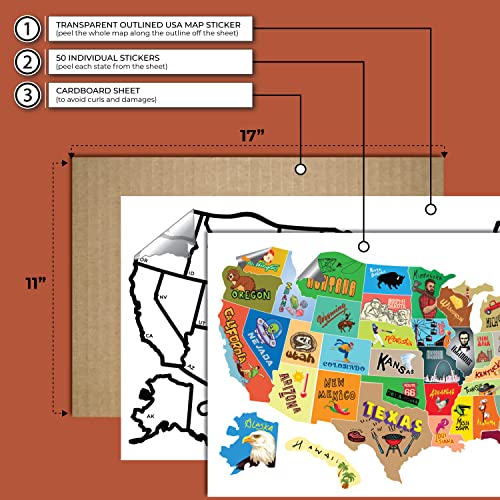 Image of RV State Travel USA Map Vinyl Sticker - Camper Trailer Decals for Window with State Flag - Road Trip Map of America - Waterproof, UV Protection for Window, Door or Wall (Simple)