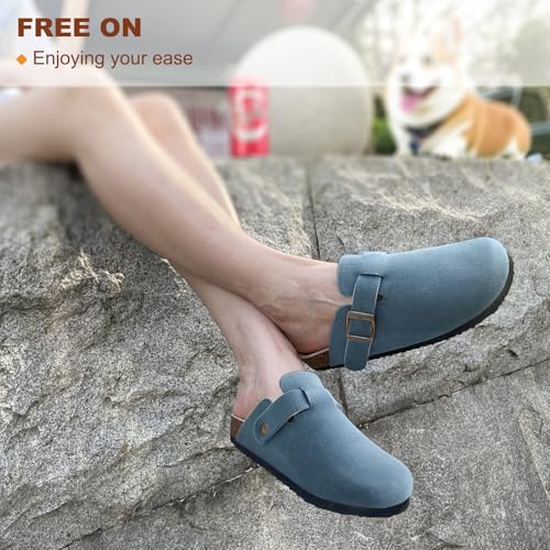 Image of KEMISANT Men Clogs-Comfortable Suede Mules Slippers Sandals Nurse Potato Shoes Unisex-Cushioned Cork-Footbed