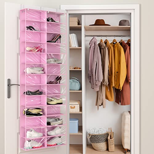 Coastal Rose Over The Door Shoe Shelves, 26 Sections Hanging Shoe Rack For Door, Shoe Hanger Organizer For Closet, Shoe Hanger Holder Storage Organizer, Pink #TOP1