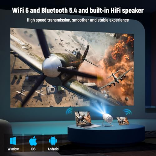 Doingdo Mini Projektor 4K Mini Beamer WiFi 6 und Bluetooth 5.4, Tragbarer Video Projektor, 130 Zoll Home Cinema Smart Projektor Kompatibel mit HDMI/TV Stick/USB / PS5 (Integrierte App)