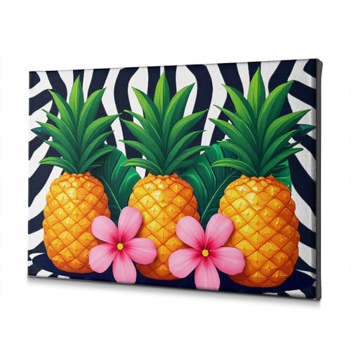 Lienzo decorativo rústico con tres piñas con flores rosas sobre fondo de cebra para decoración de pared de sala de estar (40 x 60 cm)