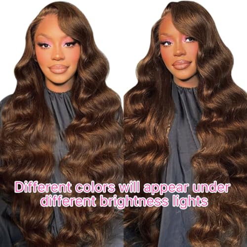 RXY Echthaar Perücke 13x4 Body Wave Braun 180% Dichte HD Lace Front Wig 100% Human Hair Wig #4 Perücke Damen mit Babyhaar Brown Human Hair for Women 18 Zoll(46cm) – Bild 5