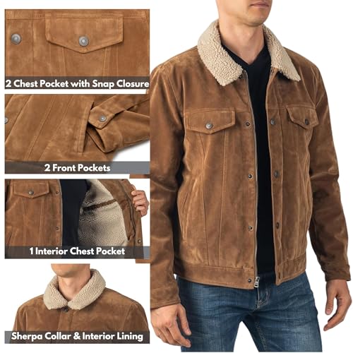Alpine Swiss Aaron Mens Trucker Jacket Sherpa Collar Vegan Leather Warm Casual Coat3