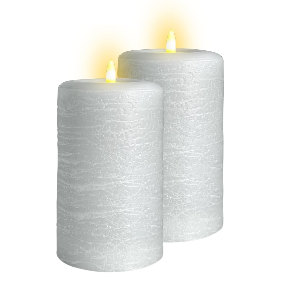 LumiPur Signature Natural Glow Flameless Wax Pillar 2 Pack LED Candles 3.5" x 7" Gray Fog