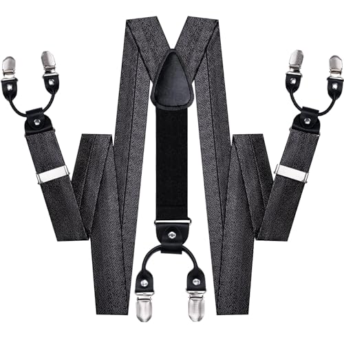 Image of Hi-Tie Men Suspender Bowtie Set Suspenders Pre-tied Bow Tie Pocket Square Cufflinks Adjustable Y Shape 6 Clips Braces Tuxedo