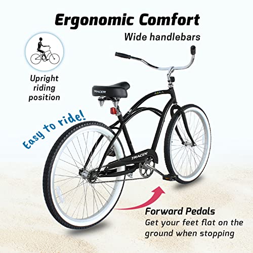 Tracer Bora Lightweight Beach Cruiser Bike for Adult, 26 Inch Wheels, Featuring Steel Step Over or Step Through Hi Ten Steel Frame, 1 Speed, Coaster Brake, Hybrid (Male, Matte Black) - Thumbnail 3
