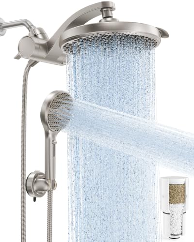 Image of Veken Nickel Filtered Shower Head with Handheld, Multi-pattern Shower Heads | 8-mode Rain Showerhead with Filter,9-mode Hand Held Shower Filter Head, High Pressure Jet Spray, No-drill Holder
