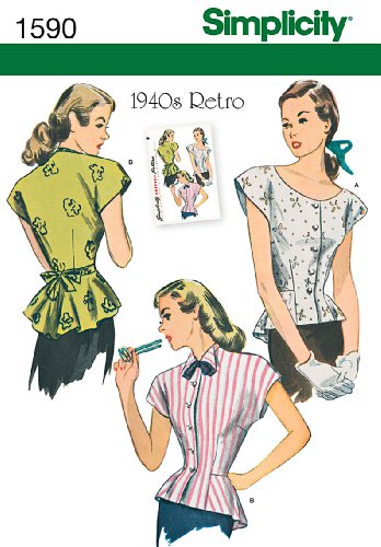 Simplicity Creative Patterns 1590 Misses' 1940's Retro Blouse, U5 (16-18-20-22-24)