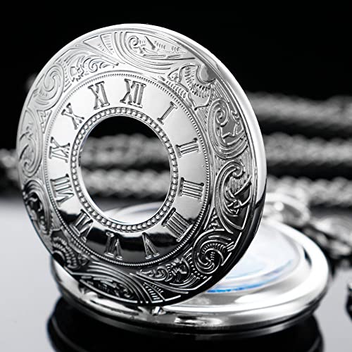Image of Tiong Roman Numerals Scale Quartz Pocket Watches with Chain Christmas Graduation Birthday Gifts Fathers Day