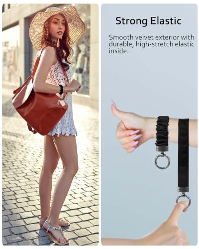 Image of WEESMILE Scrunchie Keychain Wristlet for Car Key Chain with D Key Ring