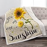 Jekeno Sunflower Gifts for Women Blanket - You are My Sunshine Bees Sun Flowers Print Sherpa Soft Th