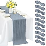 10 Stück Blaue Gaze-Tischläufer, 300 x 90 cm Boho-Tischdeko Seidentuch,...