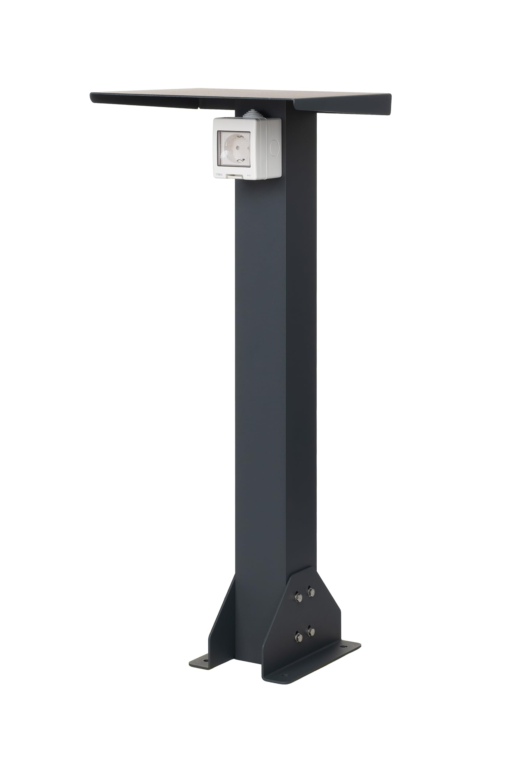 Base in alluminio con presa esterna. Colonna di presa di alta qualità. Presa per esterno con piede (Schuko 1F, 16 A, 3,7 kW)